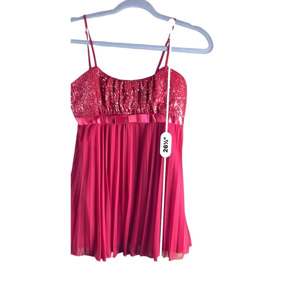 Rampage Womens Sleeveless Pleated Babydoll Top Red Sequin Medium Y2K Holiday - Picture 5 of 9